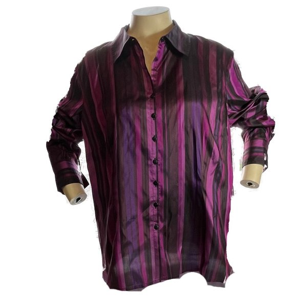 WORTHINGTON VINTAGE 100% SILK STRIPED BUTTON UP BLOUSE NWOT SIZE 16 - Picture 2 of 7